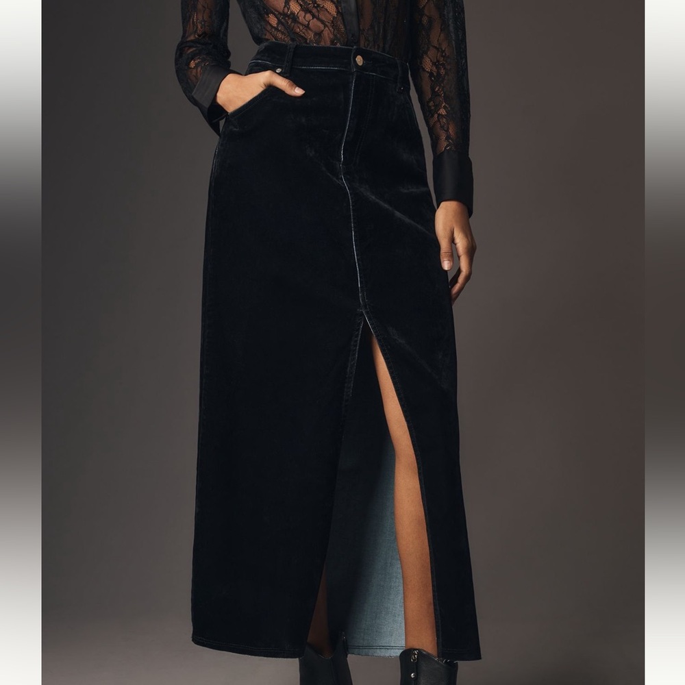 Pilcro Flocked Denim Maxi Skirt at Anthropologie